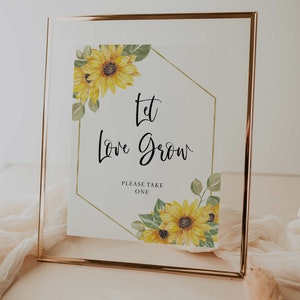let love grow favors sign // sunflower theme, bridal shower sign, watercolor floral, printable bridal shower signs