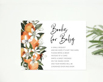 books for baby card // citrus baby shower, oranges, clementine, cutie, baby shower, gender neutral, printable book request card