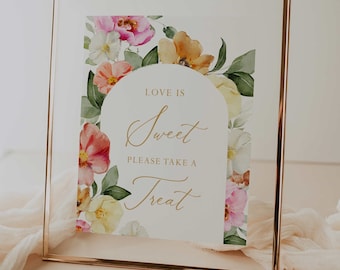 wydrukowalny znak „miłość jest słodka” // kwiatowy znak na baby shower, przyjęcie urodzinowe, wieczór panieński, natychmiastowe pobieranie
