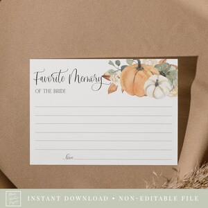 recuerdo favorito de la tarjeta de la novia // despedida de soltera floral de otoño de otoño, calabaza naranja, tema de calabaza, juego de despedida de soltera imprimible