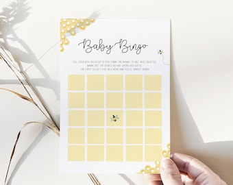 bee baby bingo game // bee baby shower game, honeycomb, bees, gender neutral, printable baby shower game