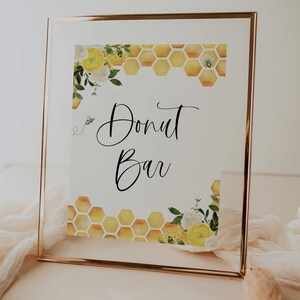 signo de barra de donuts // despedida de soltera de abejas, tema de abejas, despedida de soltera, floral amarillo, panal, abejas, letrero de despedida de soltera imprimible