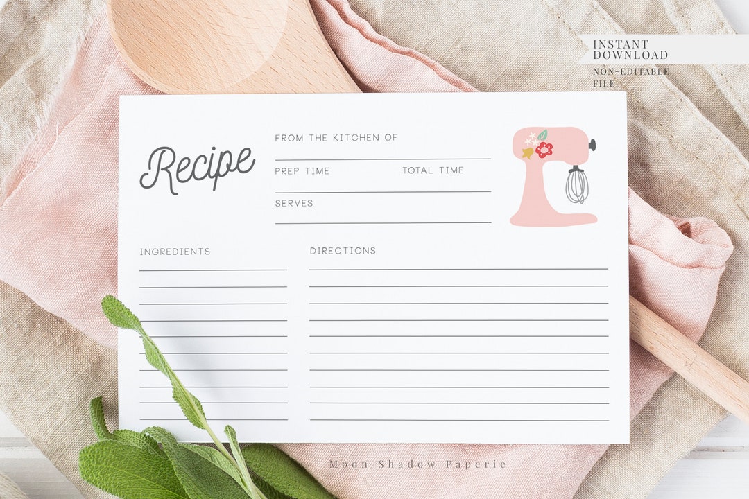 Kitchen Mixer Recipe Card // Printable Recipe Card, Recipe Cards ...