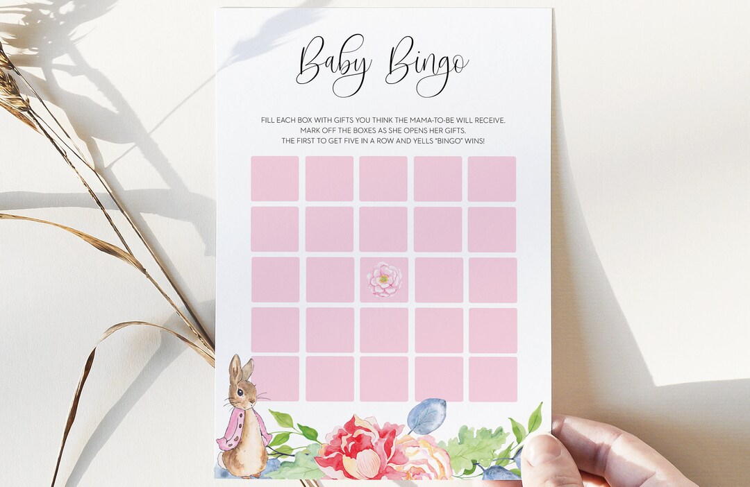 Baby Bingo Game Card // Peter Rabbit Baby Shower, Pink Peter Rabbit ...
