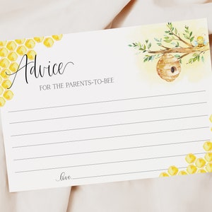 advies voor de ouders kaart / / bijen baby shower, bijen thema, genderneutraal, bijen, honingraat, afdrukbare baby shower spel