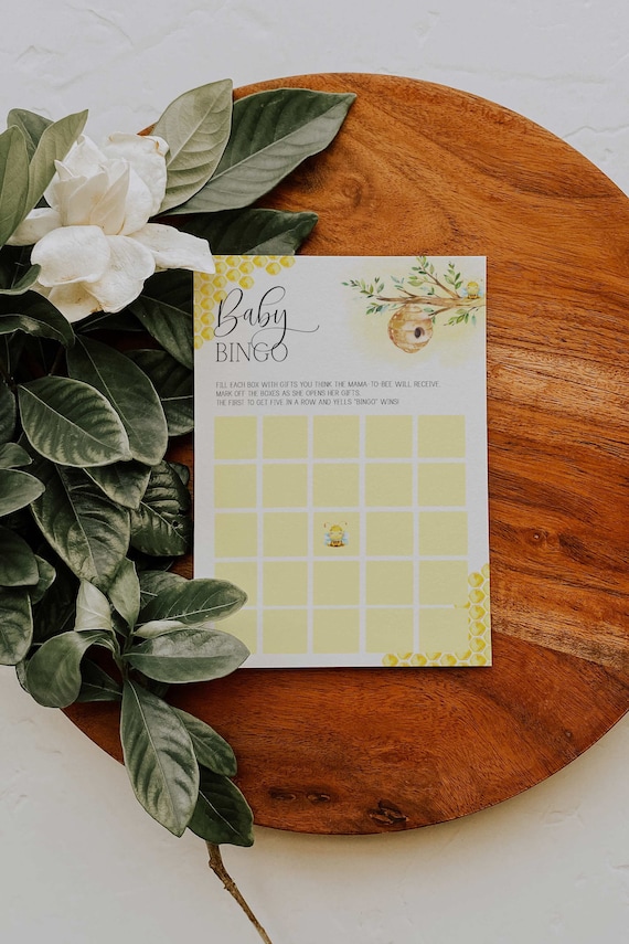 baby bingo game card // bee baby shower, bee theme, gender neutral, bees, honeycomb, printable baby shower game