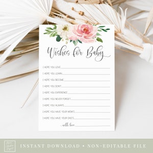 deseos para la tarjeta del bebé // rubor rosa floral, baby shower, niña bebé, juego de ducha de bebé imprimible