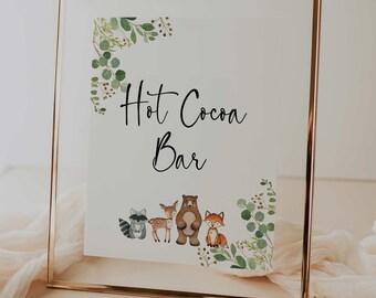 Heißes Kakao-Schild // Wald Babyparty, Waldtiere, Waldtiere, Waldtiere, Geburtstagsparty, Printable Baby Shower Schild