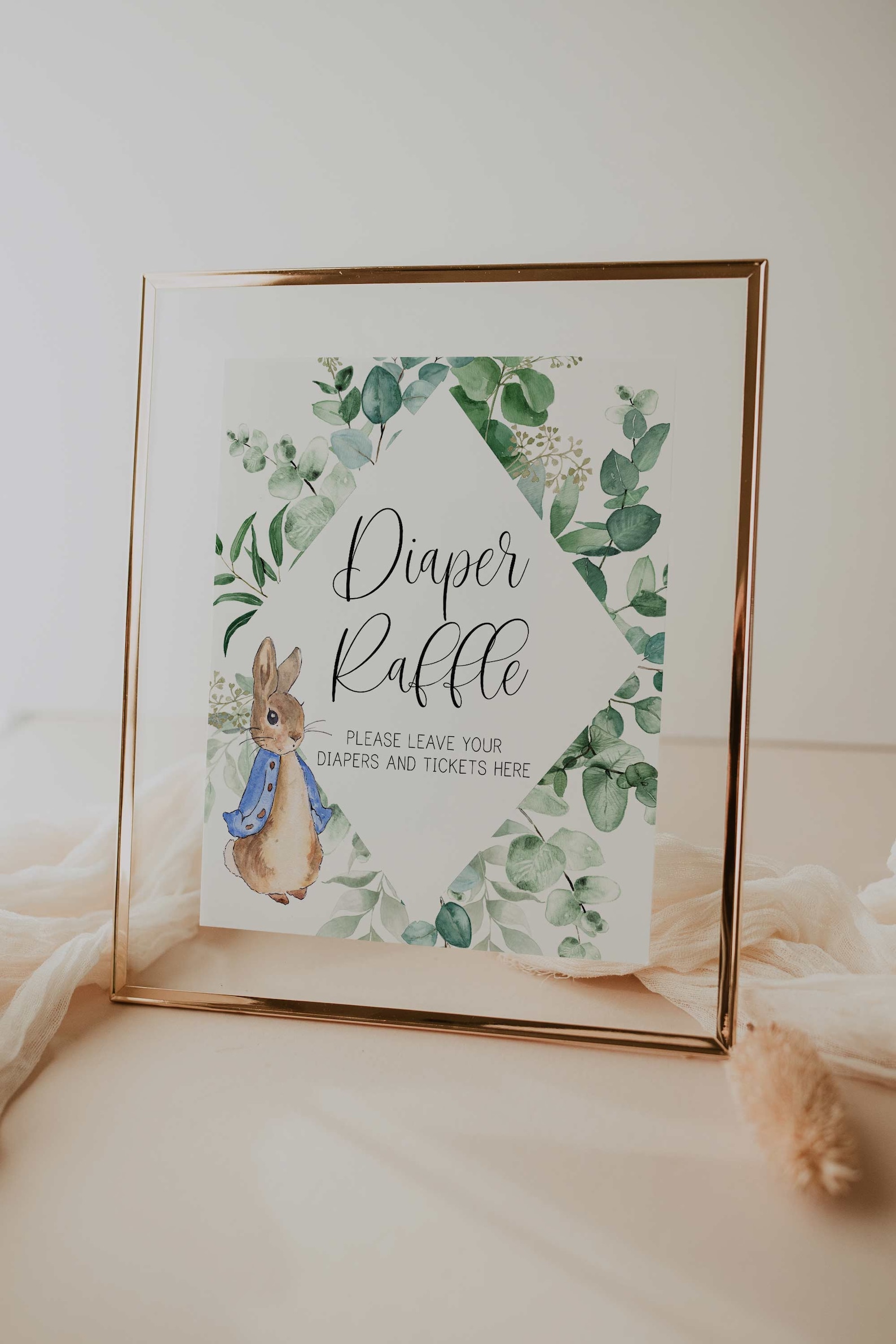 Peter Rabbit Diaper Raffle Sign Diaper Raffle Sign // Peter Rabbit Baby Shower, Bunny Rabbit, Greenery ...