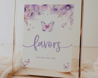 wydrukowany znak na upominek // kwiatowy motyl lawendowy, znak na baby shower, przyjęcie urodzinowe, wieczór panieński, natychmiastowe pobieranie