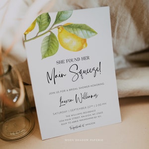 she found her main squeeze bridal shower invitation // lemon bridal shower, citrus, lemon theme, lemons, printable invite