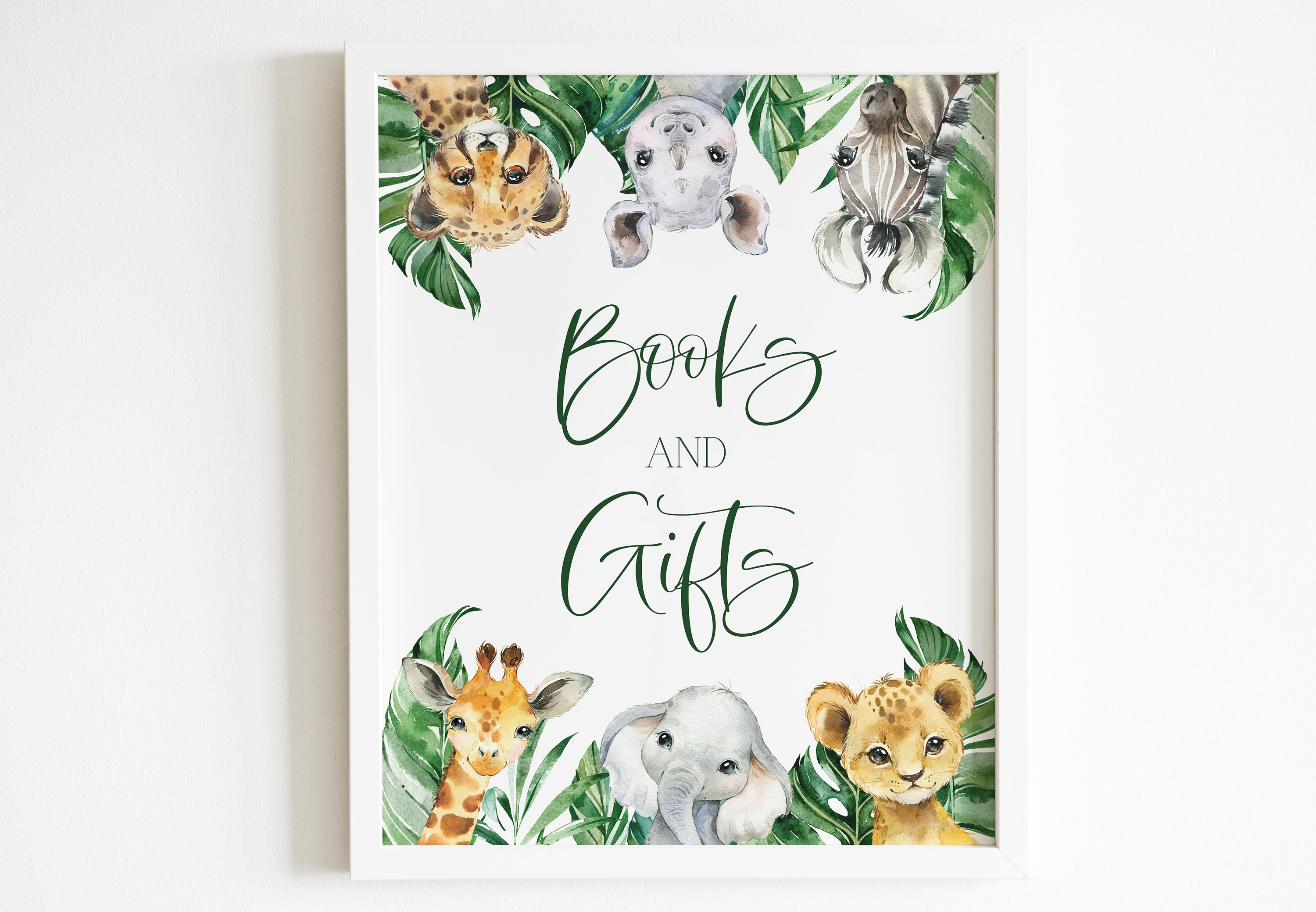 Books and Gifts Sign // Jungle Baby Shower, Jungle Animals, Safari,  Greenery, Printable Baby Shower Sign - Etsy