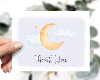 flat thank you card // to the moon baby shower, twinkle little star, moon stars, gender neutral, baby boy