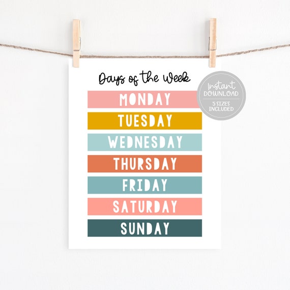 Days of the Week Printable Poster // Printable Kids Wall Art - Etsy