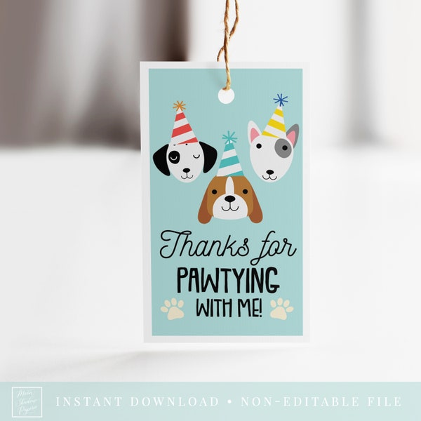 dog birthday party favor tags // dog theme, puppy pawty, birthday boy, favors, printable tags