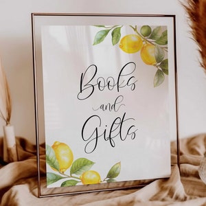 books and gifts sign // lemon baby shower, lemons, citrus, lemon theme, printable baby shower sign, gender neutral