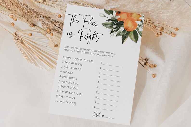 the price is right game citrus baby shower printable game gender neutral baby shower oranges clementine cutie