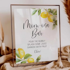 mom-osa mimosa bar sign // lemon baby shower, lemons, citrus, lemon theme, printable baby shower sign