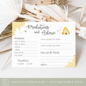 prédictions de bébé et carte de conseils // jeu de baby shower d’abeille, nid d’abeille, abeilles, neutre en termes de genre, jeu de baby shower imprimable