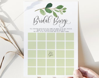 juego de bingo nupcial // ducha nupcial de eucalipto, vegetación, flor verde, boho boho, juego de ducha nupcial imprimible