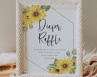 Windel-Gewinnspiel-Schild // Sonnenblume, Baby-Dusche-Schild, Sonnenblumen-Thema, Aquarell, florales Motiv, Printable, Baby-Dusche-Schilder, Brautparty