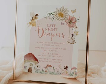 wydrukowany znak na późne nocne pieluchy // znak na baby shower wróżki, przyjęcie urodzinowe, magiczny, kapryśny, natychmiastowe pobranie