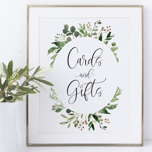 kaarten en geschenken teken // eucalyptus baby shower, bruidsdouche, groen, groene bloemen, boho boho, afdrukbare baby shower teken