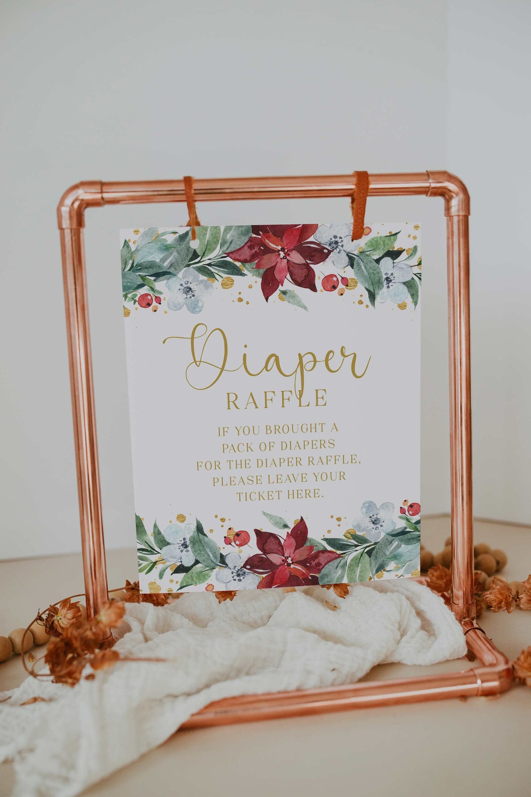 Diaper Raffle Container. Sign Diaper Raffle Sign // Baby Shower Sign, Holiday Christmas Floral ...