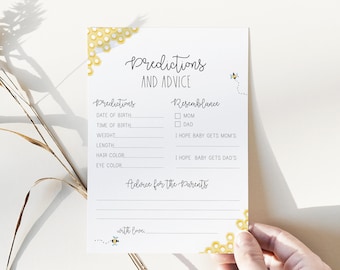predicciones de bebés y tarjeta de consejos // juego de baby shower de abejas, panal, abejas, género neutro, juego de baby shower imprimible
