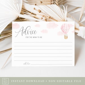 conselhos para o cartão da futura mamãe // tema do chá de balão de ar quente, para cima e para longe, a aventura o aguarda, rosa blush, menina, jogos de chá de bebê