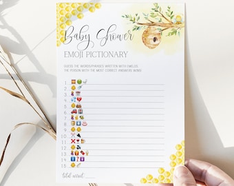 baby emoji pictionary game // bee baby shower, bee theme, gender neutral, bees, honeycomb, printable baby shower game