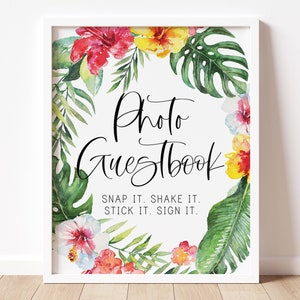 photo guestbook sign // tropical floral bridal shower, baby shower, hibiscus flowers, tropical theme, printable bridal shower sign