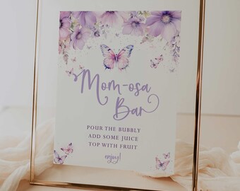 wydrukowany znak na barze mom-osa // kwiatowy motyl lawendowy, znak na baby shower, przyjęcie urodzinowe, wieczór panieński, natychmiastowe pobranie