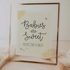 babies are sweet treat favors sign // bumble bee baby shower theme, watercolor bees, yellow, gender neutral, bee baby shower signs