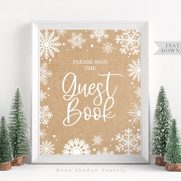 guest book sign // snowflake baby shower, snowflakes, winter, gender neutral, kraft, printable baby shower sign