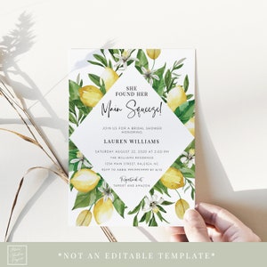 she found her main squeeze bridal shower invitation // lemon bridal shower, citrus, wedding shower, lemon theme, printable invite