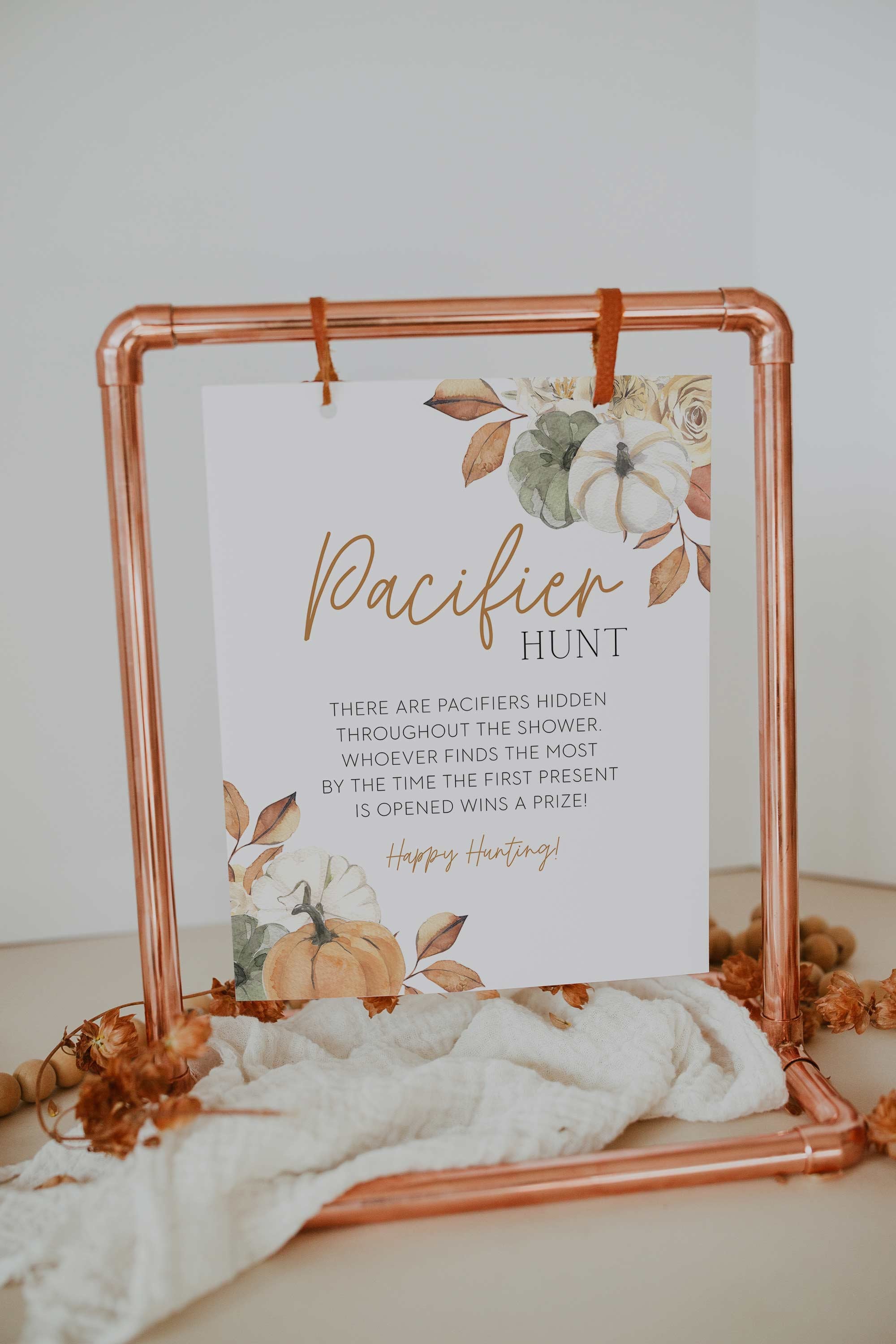 Printable Pacifier Hunt Sign // Fall Baby Shower, Pumpkin, Fall Floral ...