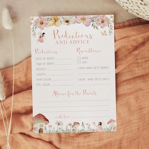 predicciones imprimibles y tarjeta de consejos // baby shower de hadas, fiesta de cumpleaños, mágica, caprichosa, descarga instantánea