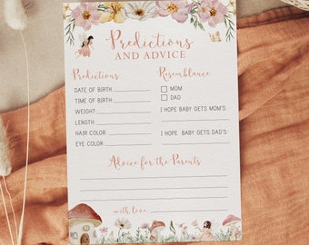 karta z przewidywaniami i poradami do druku // baby shower wróżki, przyjęcie urodzinowe, magiczne, kapryśne, natychmiastowe pobieranie