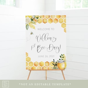 printable birthday party welcome sign // first bee-day party, bee birthday, beeday, gender neutral, printable welcome sign