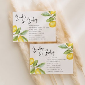 boeken voor babykaart // citroen babyshower, boekaanvraagkaart, voorraad bibliotheek, citroenen, citrus, genderneutraal