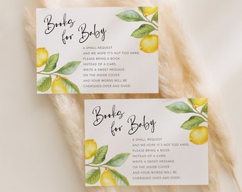 books for baby card // lemon baby shower, book request card, stock the library, lemons, citrus, gender neutral