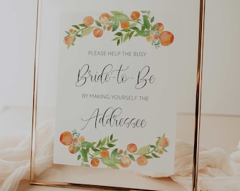 addressee sign // peach bridal shower, peach theme, peaches, wedding shower, printable bridal shower sign