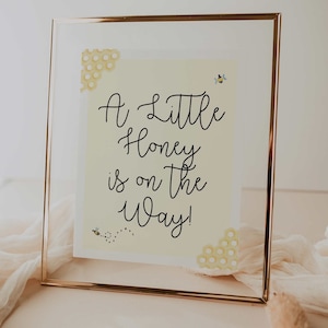 a little honey is on the way sign // bumble bee baby shower theme, watercolor bees, yellow, gender neutral, boy girl, bee baby shower signs