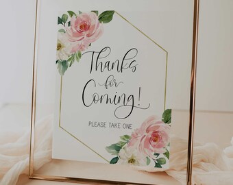 thanks for coming sign // blush pink floral, baby shower, bridal shower sign, printable baby shower sign
