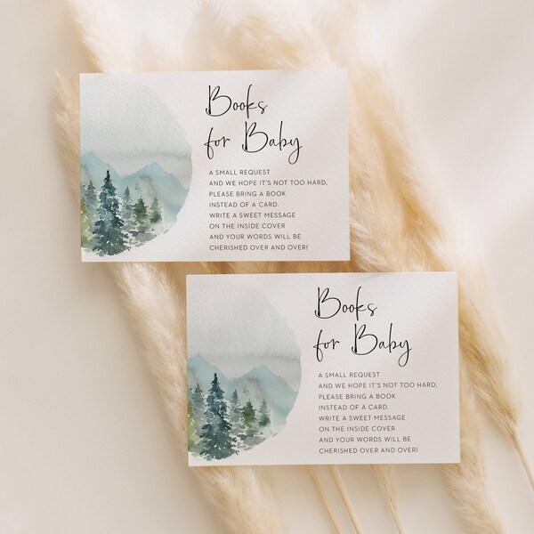 books for baby card // mountain, adventure awaits, woodland, forest, rustic, baby boy, greatest adventure