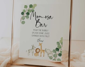 mom-osa bar sign // jungle baby shower, jungle animals, safari, greenery, gender neutral, printable baby shower sign
