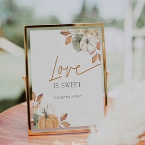 printable love is sweet sign // fall bridal shower, pumpkin, fall floral, wedding shower, printable bridal shower sign
