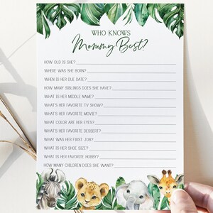 wie weet mama beste spel / / jungle baby shower, jungle dieren, safari, groen, afdrukbare baby shower spel