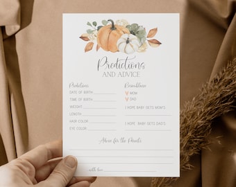 baby predictions and advice card // pumpkin baby shower, fall floral, fall baby shower, printable baby shower game